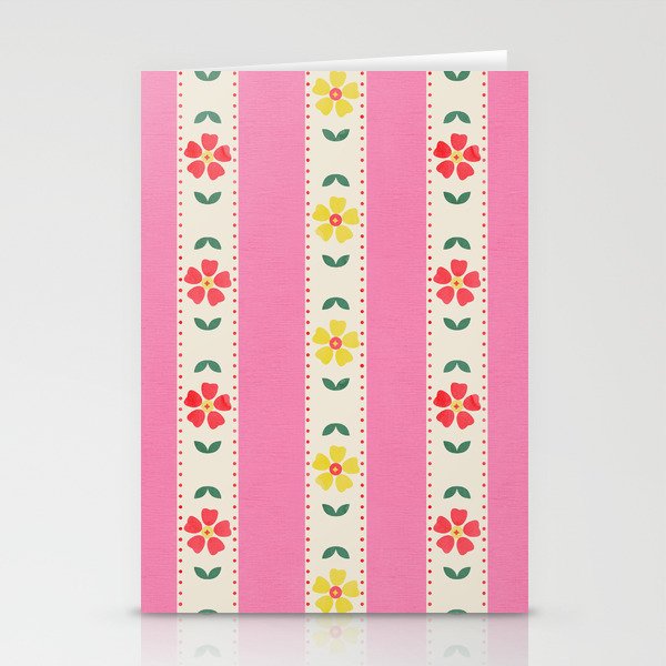 Granny Style Vintage Florals On Pink Stripes Stationery Card