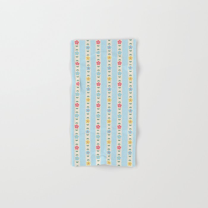 Granny Style Vintage Florals And Light Blue Stripes Bath Towel