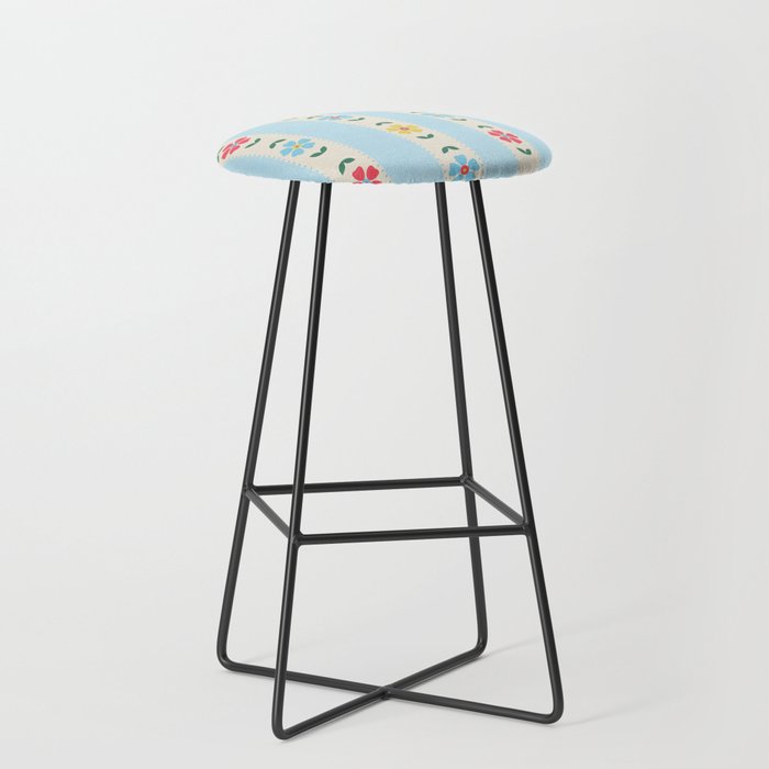 Granny Style Vintage Florals And Light Blue Stripes Stool