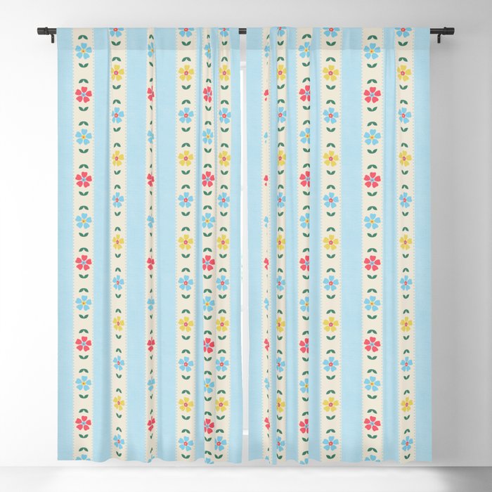 Granny Style Vintage Florals And Light Blue Stripes Window Curtain