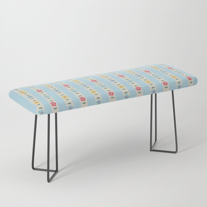 Granny Style Vintage Florals And Light Blue Stripes Bench