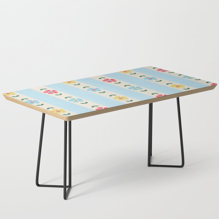 Granny Style Vintage Florals And Light Blue Stripes Coffee Table