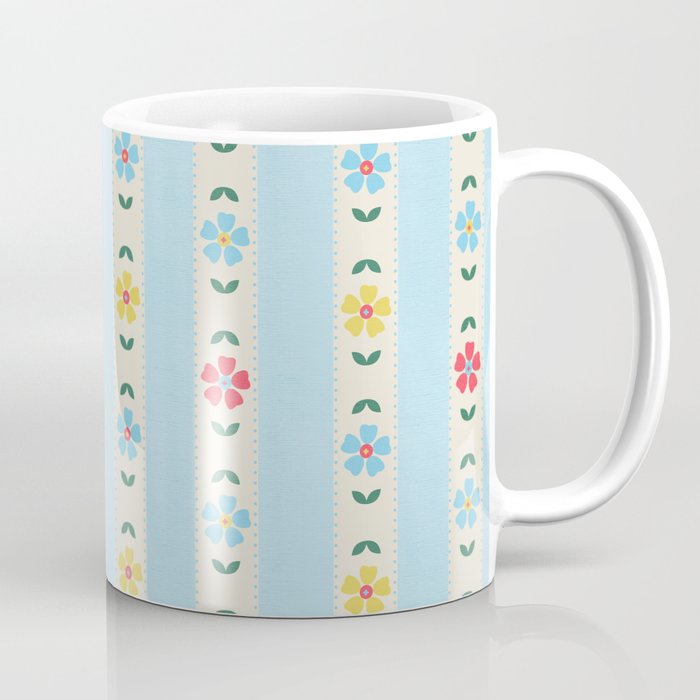 Granny Style Vintage Florals And Light Blue Stripes Coffee Mug