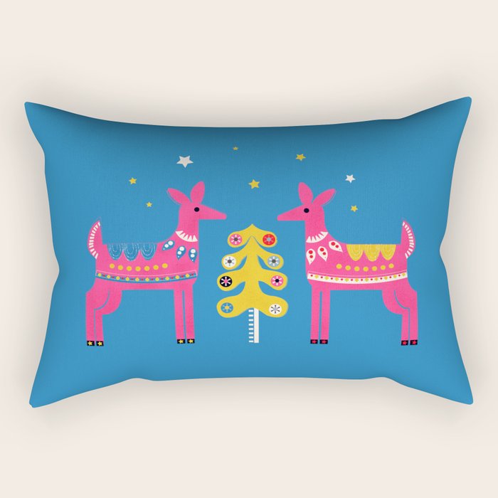 Festive Deers In Hot Pink Rectangular Pillow
