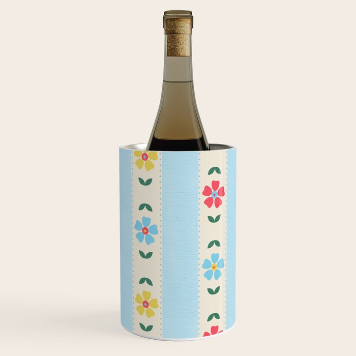 Granny Style Vintage Florals And Light Blue Stripes Wine Chiller