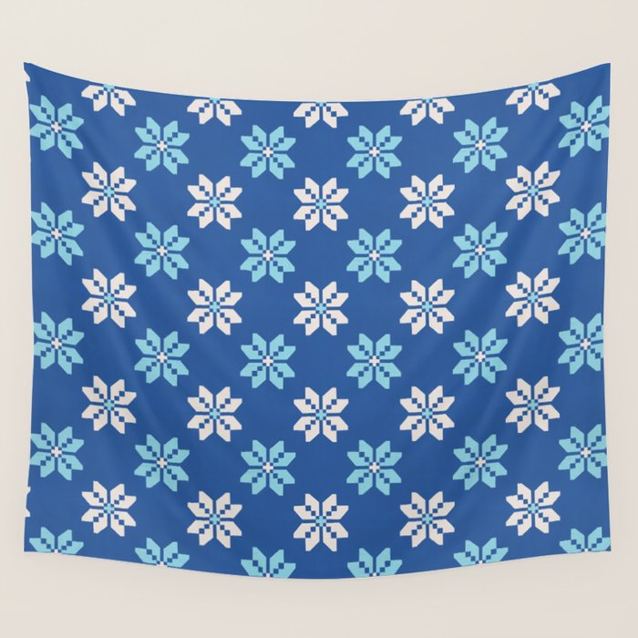 Contrasting Blues: Bethlehem Star Mosaic Wall Tapestry
