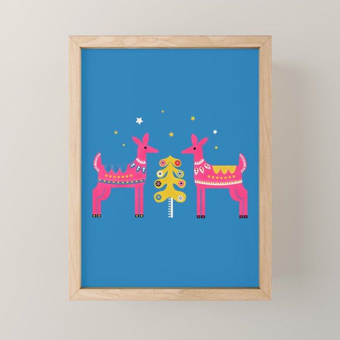 Festive Deers In Hot Pink Mini Art Print