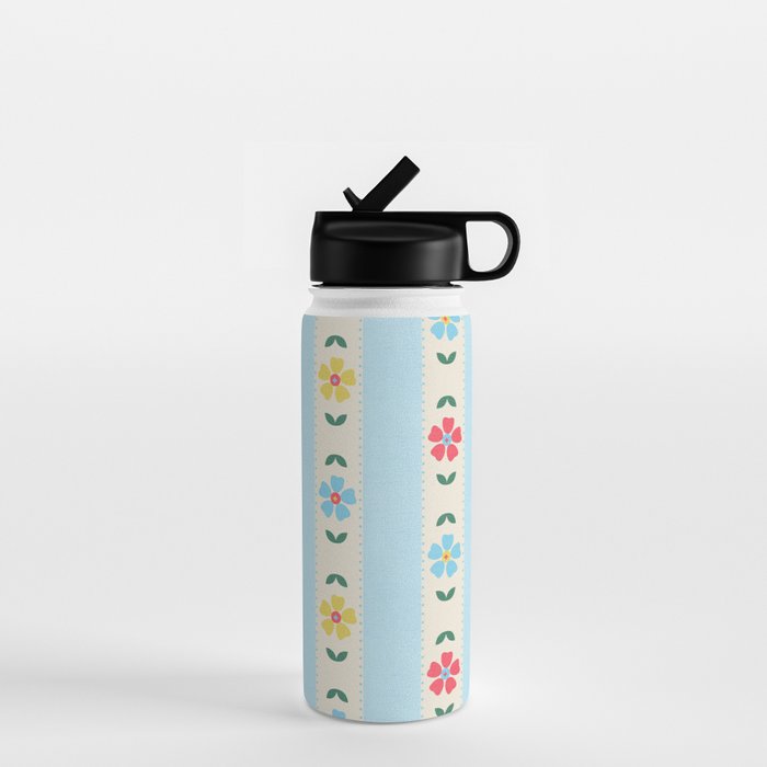 Granny Style Vintage Florals And Light Blue Stripes Water Bottle