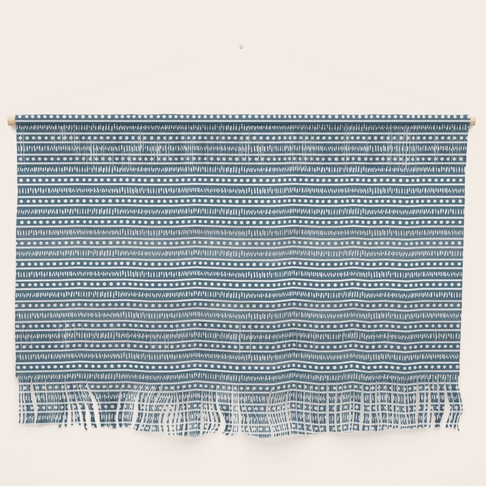 Modern Boho Mudcloth . Ocean Blue Wall Hanging