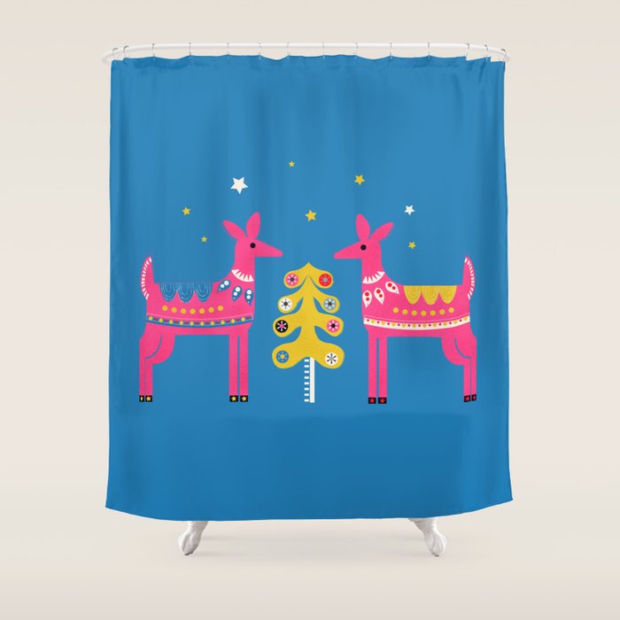 Festive Deers In Hot Pink Shower Curtain
