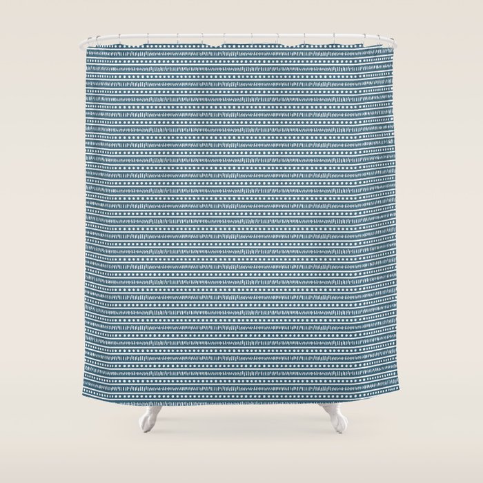 Modern Boho Mudcloth . Ocean Blue Shower Curtain