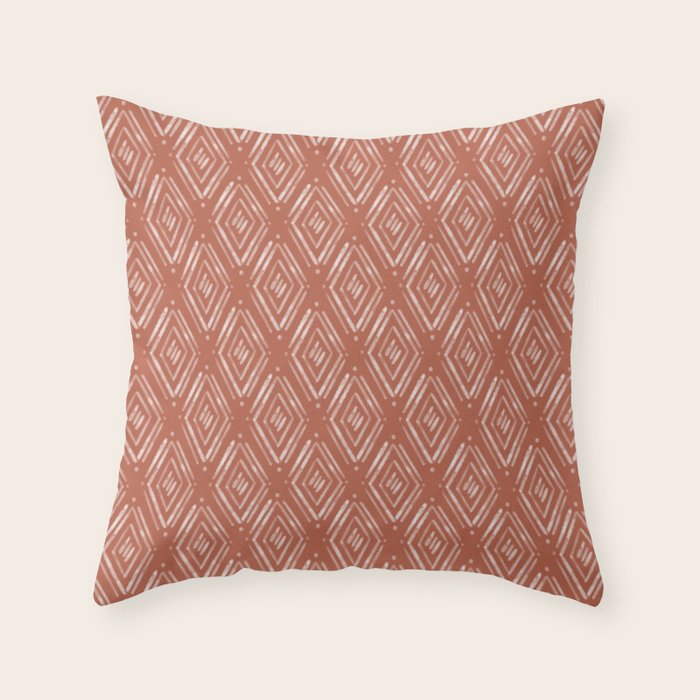 Watercolor Diamonds <> Rusted Pink Throw Pillow