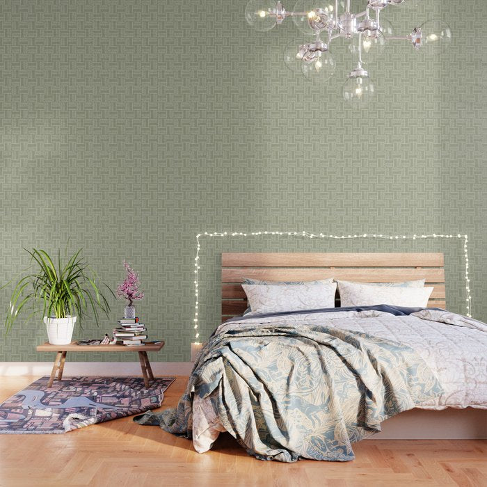 Mudcloth Doodle Squares . Lush Green Wallpaper