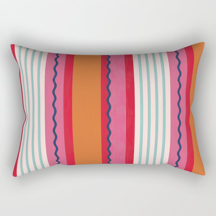 Bold Color Play Pink And Orange Stripes Rectangular Pillow