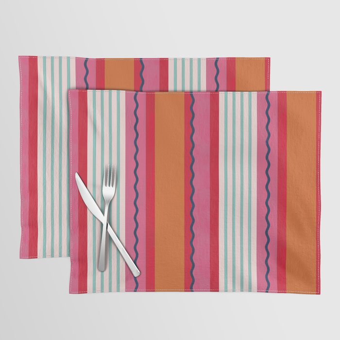 Bold Color Play Pink And Orange Stripes Placemat