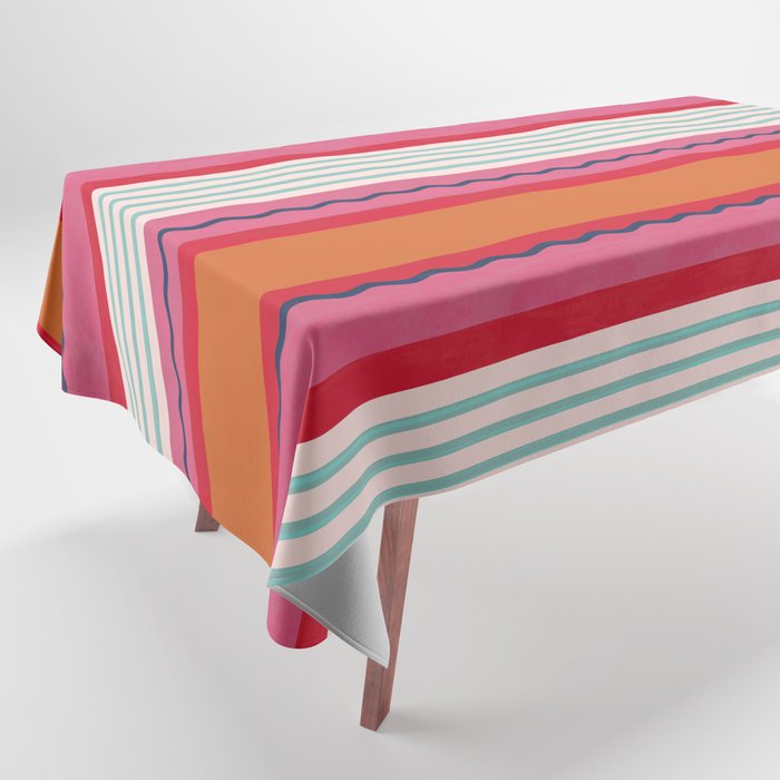 Bold Color Play Pink And Orange Stripes Tablecloth