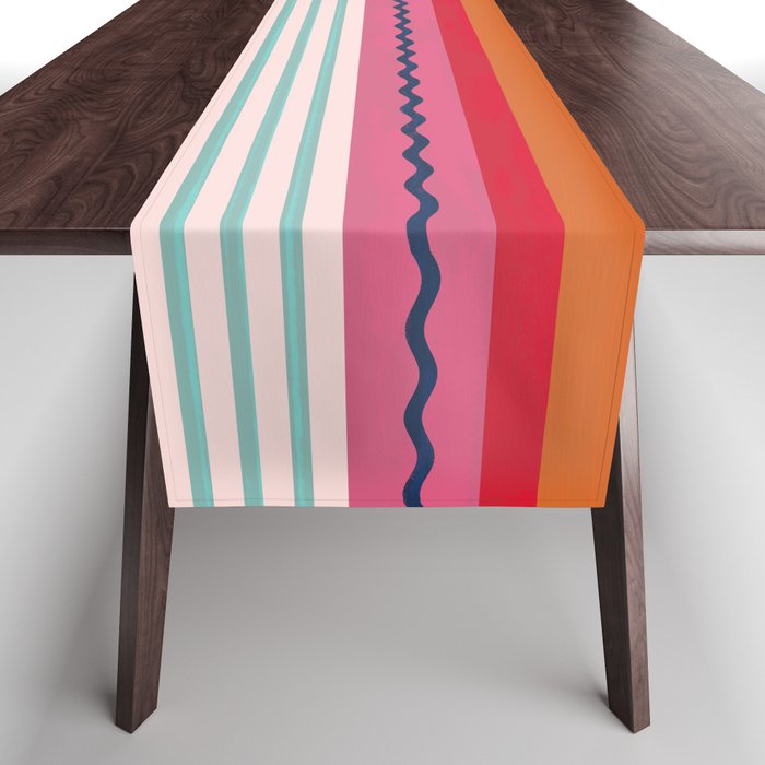 Bold Color Play Pink And Orange Stripes Table Runner