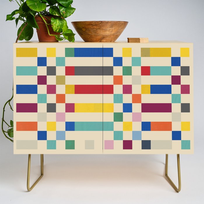 Modern Playful Checkered Abstract Credenza