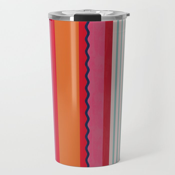 Bold Color Play Pink And Orange Stripes Travel Mug