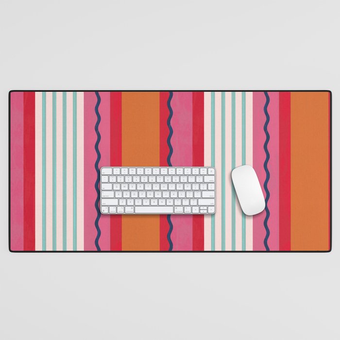 Bold Color Play Pink And Orange Stripes Desk Mat
