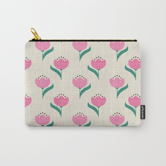 Vintage Pink Fabric Tulips  Carry All Pouch