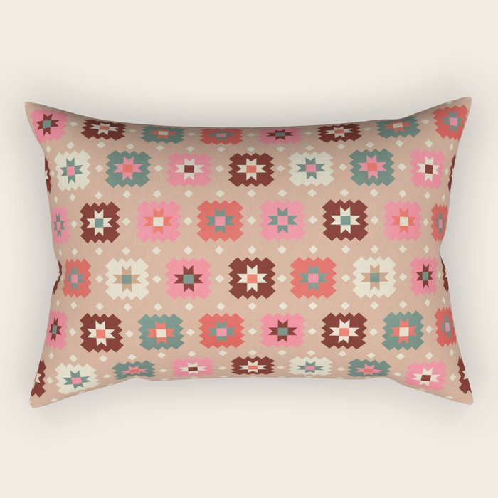 Festive Winter Quilt Tiles With Stars Rectangular Pillow