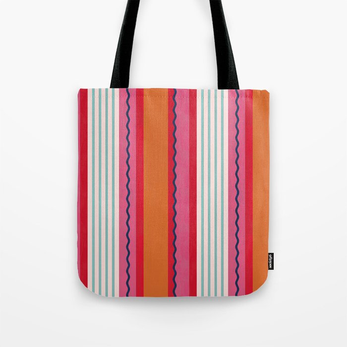 Bold Color Play Pink And Orange Stripes Tote Bag