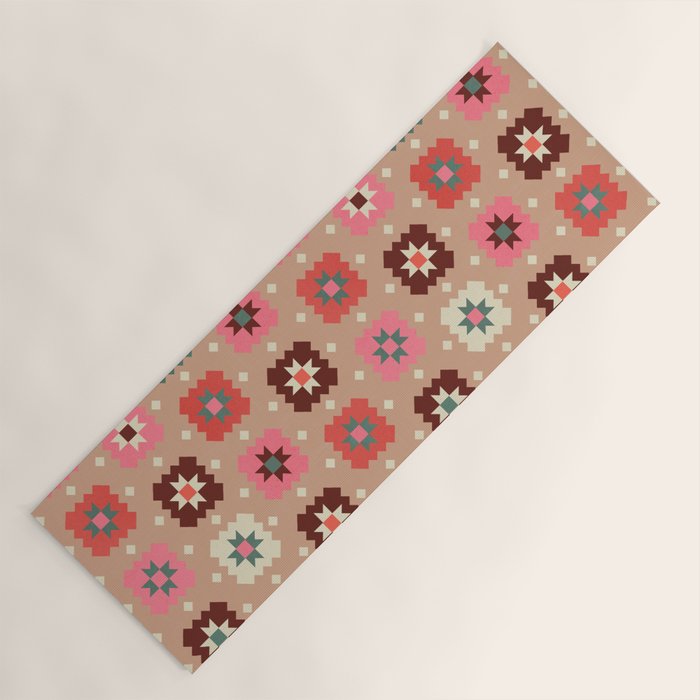 Festive Winter Quilt Tiles With Stars Yoga Mat