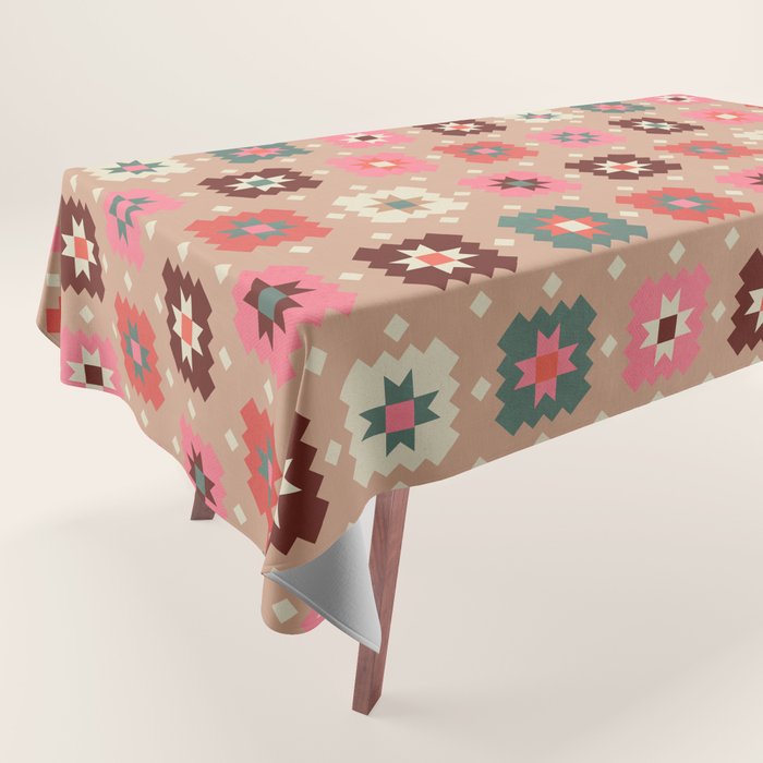 Festive Winter Quilt Tiles With Stars Tablecloth