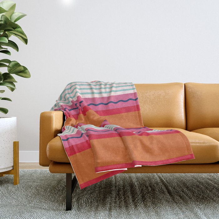 Bold Color Play Pink And Orange Stripes Throw Blanket