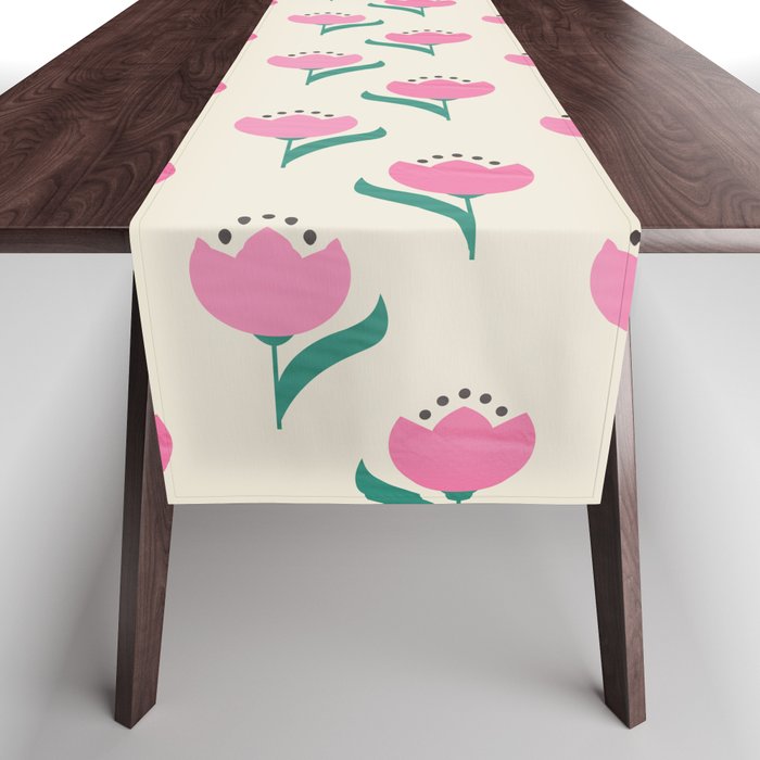Vintage Pink Fabric Tulips  Table Runner