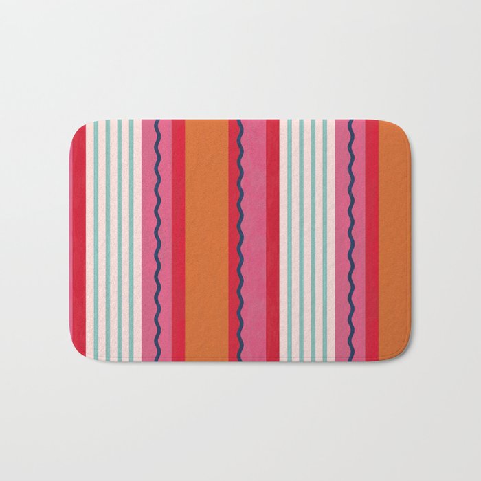 Bold Color Play Pink And Orange Stripes Bath Mat