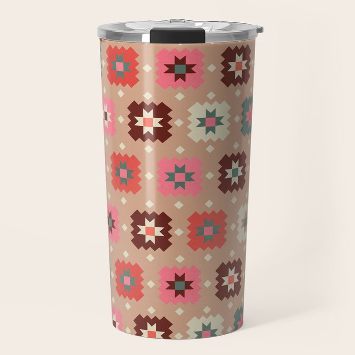 Festive Winter Quilt Tiles With Stars Travel Mug