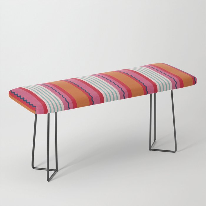 Bold Color Play Pink And Orange Stripes Bench