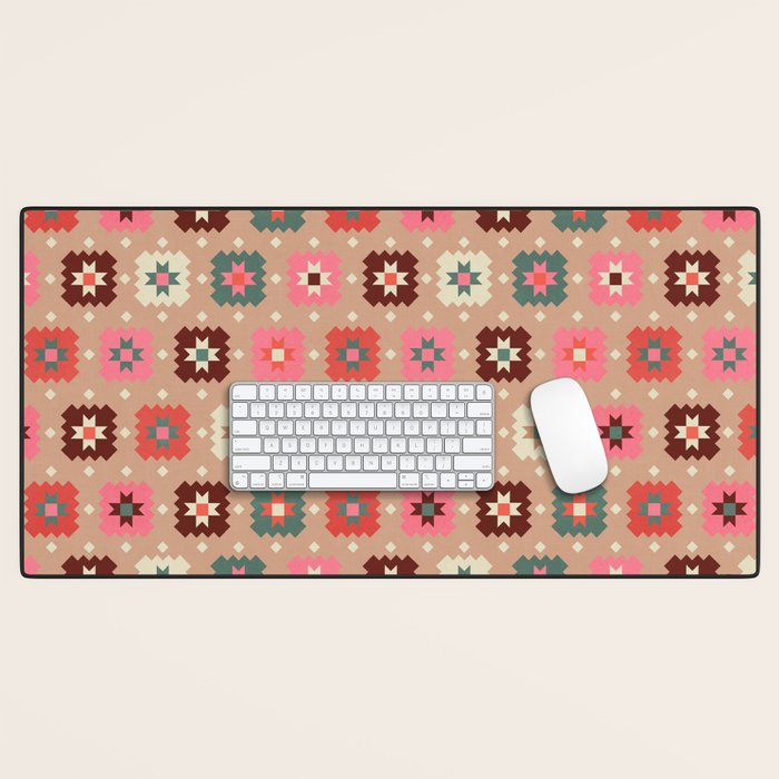 Festive Winter Quilt Tiles With Stars Desk Mat