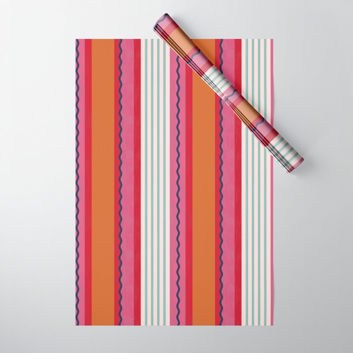 Bold Color Play Pink And Orange Stripes Wrapping Paper