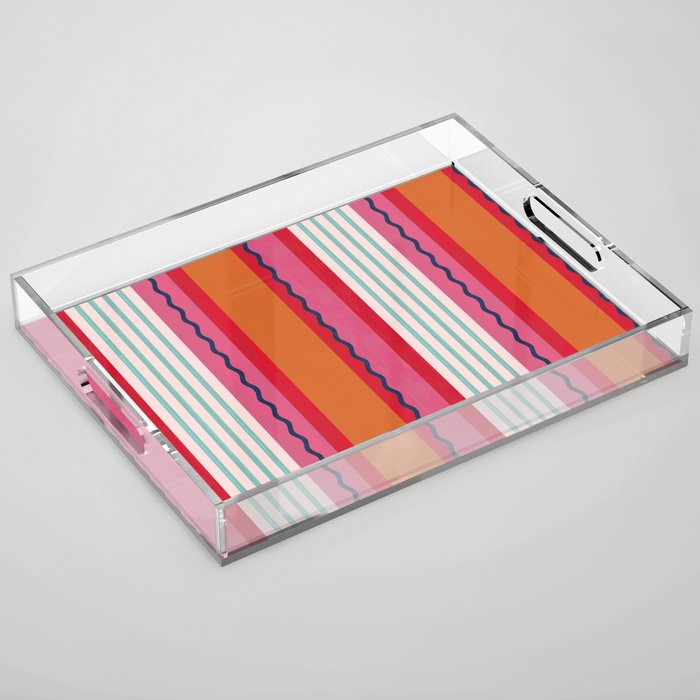 Bold Color Play Pink And Orange Stripes Acrylic Tray