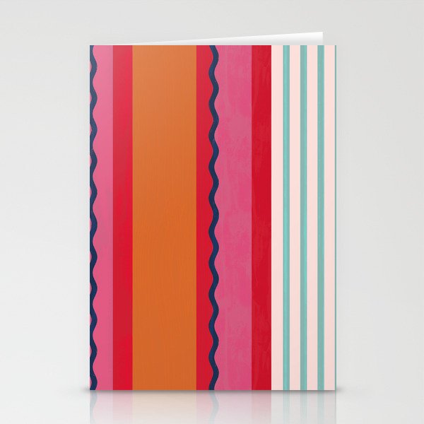 Bold Color Play Pink And Orange Stripes Stationery Card
