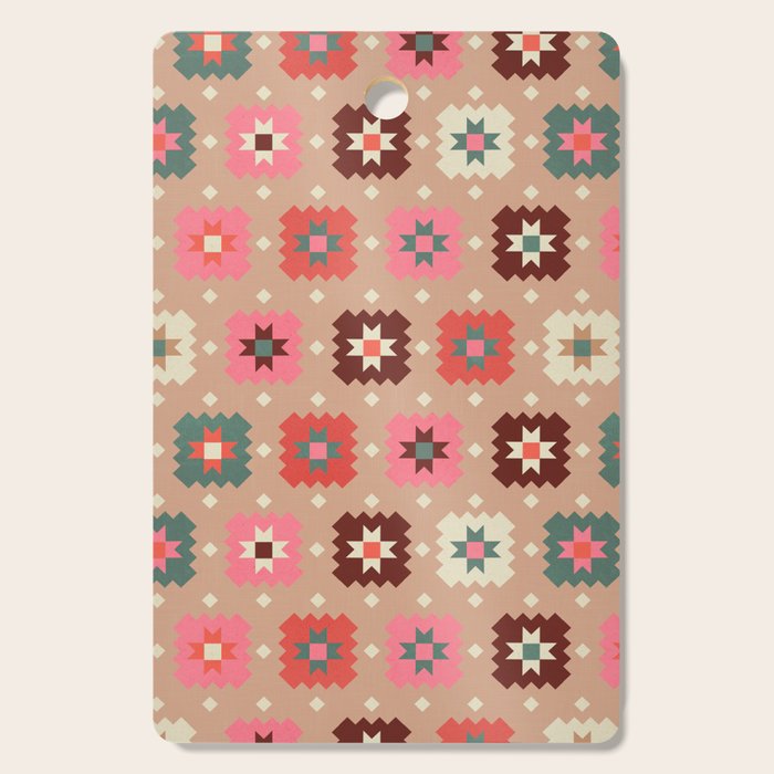Festive Winter Quilt Tiles With Stars Cutting Board