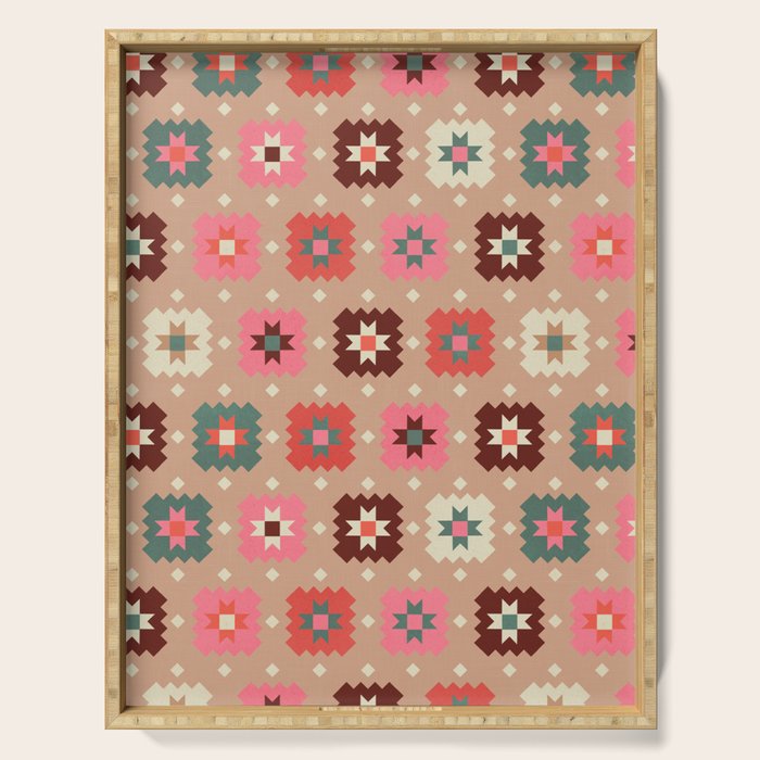 Festive Winter Quilt Tiles With Stars Serving Tray