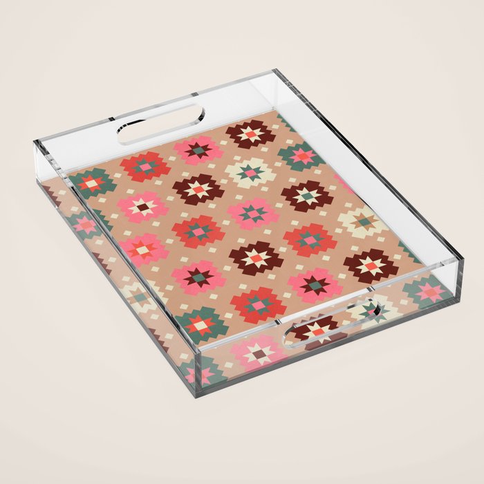 Festive Winter Quilt Tiles With Stars Acrylic Tray