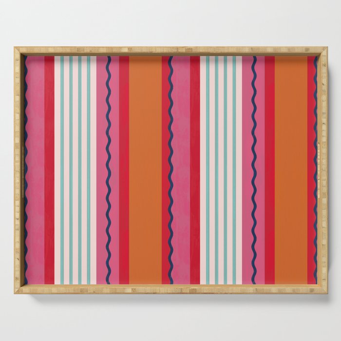 Bold Color Play Pink And Orange Stripes Serving Tray