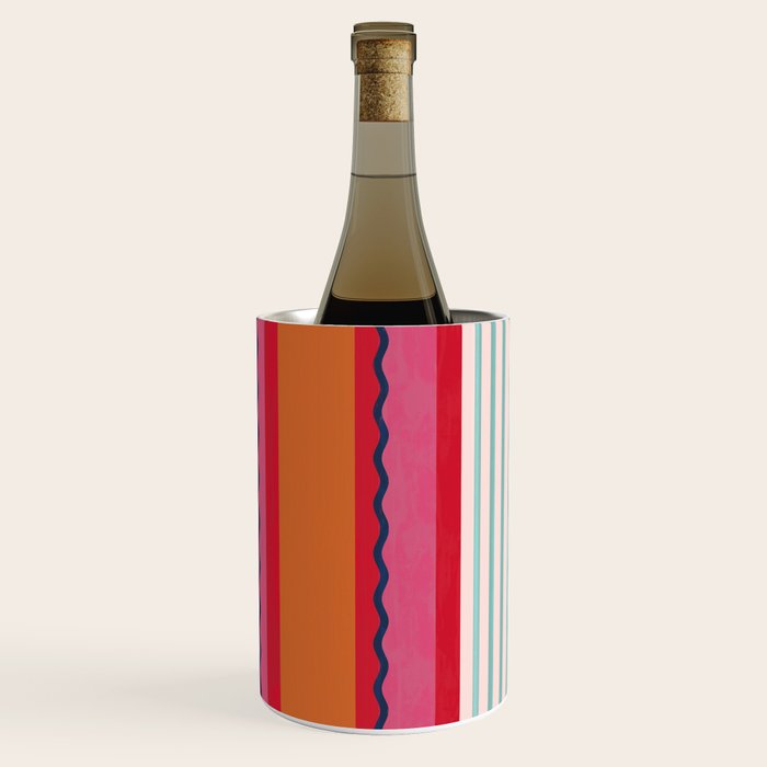 Bold Color Play Pink And Orange Stripes Wine Chiller