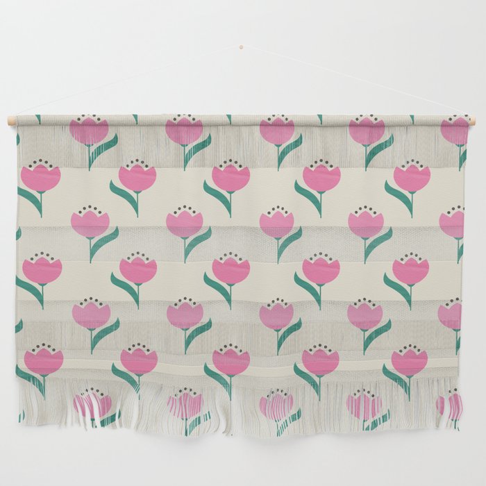 Vintage Pink Fabric Tulips  Wall Hanging