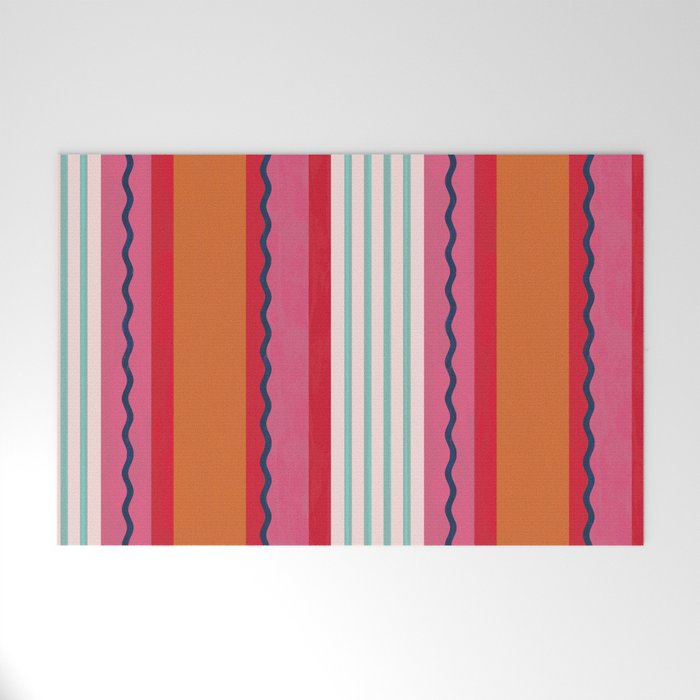 Bold Color Play Pink And Orange Stripes Welcome Mat