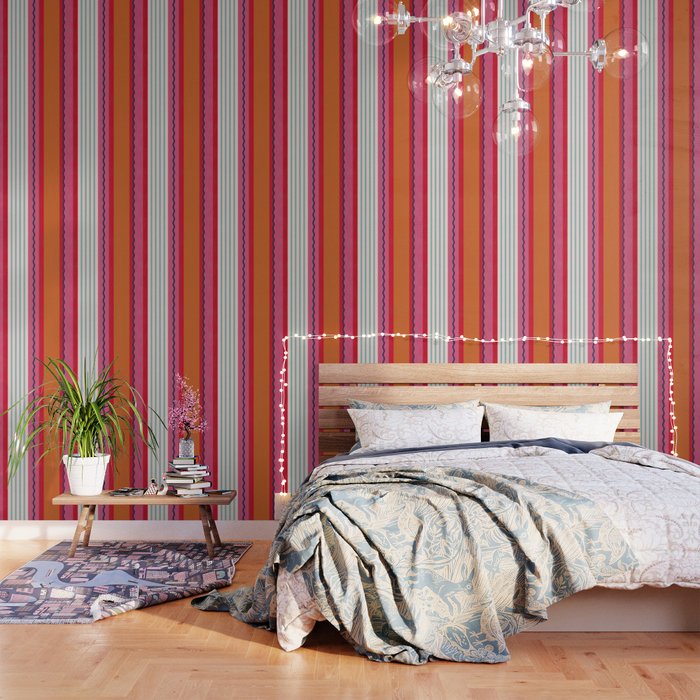 Bold Color Play Pink And Orange Stripes Wallpaper