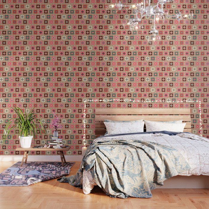Festive Winter Quilt Tiles With Stars Wallpaper