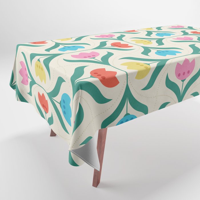 Vintage Tulips Patchwork Pattern Tablecloth