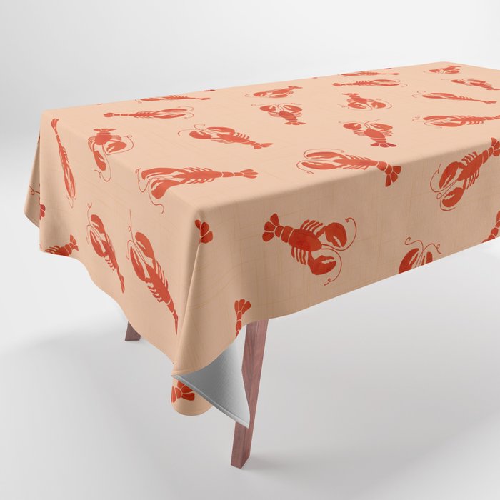 Classic Red Lobsters Pattern On Peach Tablecloth