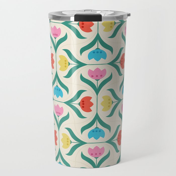 Vintage Tulips Patchwork Pattern Travel Mug